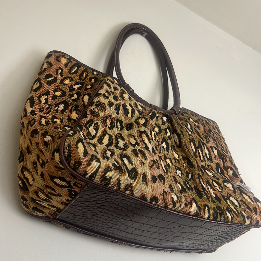 Designer Animal Print Tote With Wooden Handles Unbranded Os
